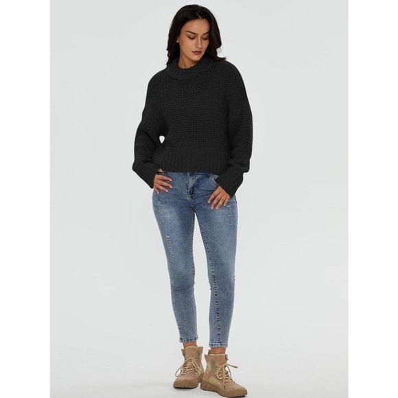 Women's Crewneck Chunky Knit Batwing Long Sleeve Loose Pullover Sweaters Tops - Picture 5 of 6